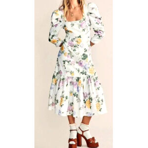 LoveShackFancy 6 Ellington $345 Puff Sleeve Corduroy Midi Dress Long Sleeve